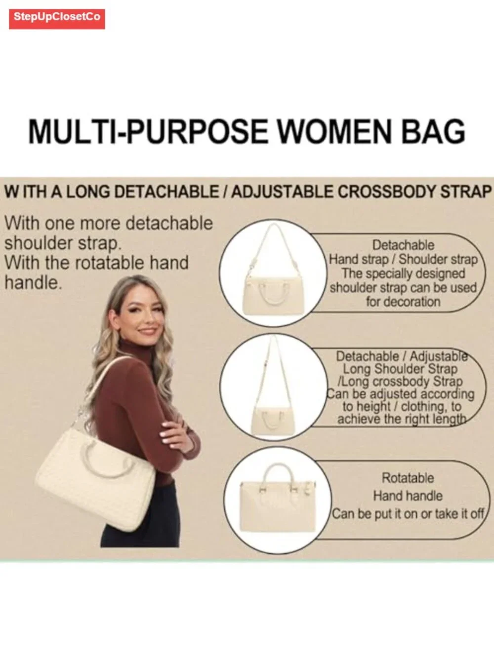 Woven Vegan Leather Tote Bag Women Crossbody Handbag Convertible Hobo
